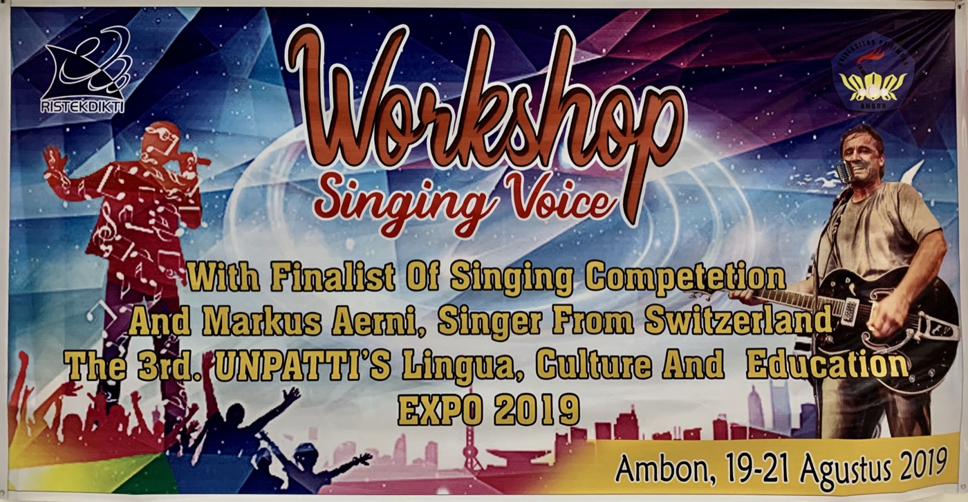 Plakat zum Workshop «Singing Voice» mit Markus Aerni, Ambon, 19.–21. August 2019
